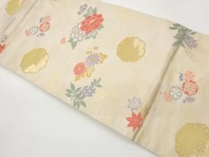 花々に雪輪模様織出し名古屋帯